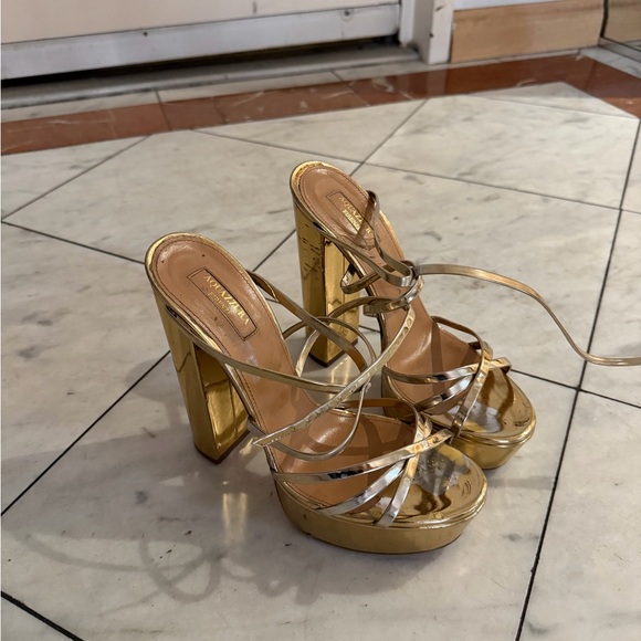 Aquazzura Gold Strappy Platform Heels